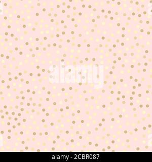 Golden glitter dots, abstract pink background. Seamless vector pattern. Shiny holiday background. Golden circles pattern. Gold metal foil background. Stock Vector