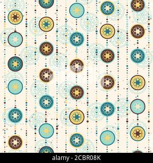 Abstract seamless pattern with circles and dots in retro colors. Vector illustration. Abstract geometric background. Stock Vector