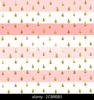 Gold glittering drops, hand-drawn with golden paint. Seamless vector pattern on striped background. Shiny holidays background. Golden glitter pattern. Stock Vector