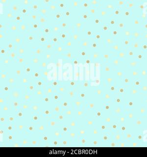 Golden glitter dots, abstract mint blue background. Seamless vector pattern. Shiny holiday background. Golden circles pattern on turquoise blue. Gold Stock Vector