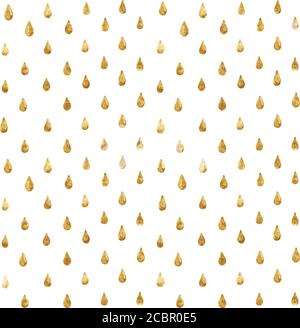 Gold glittering drops, hand-drawn with golden paint. Seamless vector pattern on striped background. Shiny holidays background. Golden glitter pattern. Stock Vector
