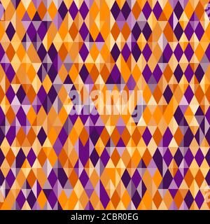 Abstract geometric pattern, diamond shapes. Traditional colors for Halloween background - yellow, orange and purple. Halloween vector background. Seam Stock Vector