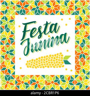 Festa Junina illustration - traditional Brazil june festival party - Midsummer holiday. Carnival background - lettering Festa Junina, abstract festive Stock Vector