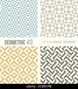 Set of four geometric patterns. Collection of different abstract patterns, number 3. Teal, yellow and grey, dark gray backgrounds. Simple colors - eas Stock Vector