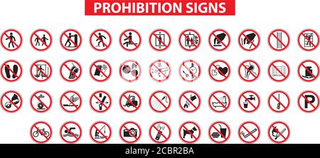 set of prohibition signs on white background Stock Vector