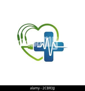 cardiogram beats of Heart monitor vector logo design. heart care app sign symbol Stock Vector