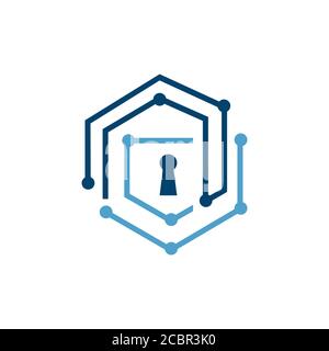 encrypted data cyber security logo design vector. algoritm digital tech dots connection template. Stock Vector