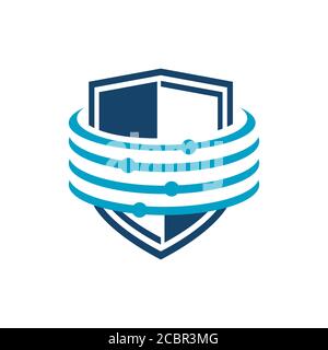 encrypted data cyber security logo design vector. algoritm digital tech dots connection template. Stock Vector