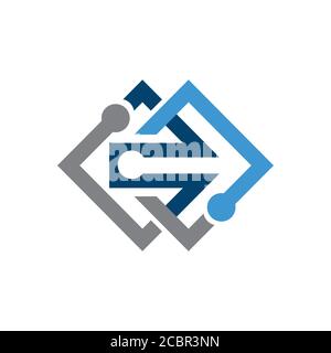 encrypted data cyber security logo design vector. algoritm digital tech dots connection template. Stock Vector