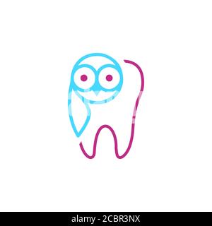 open late dental care service vector. tooth with owl silhouette for open over night symbol Stock Vector
