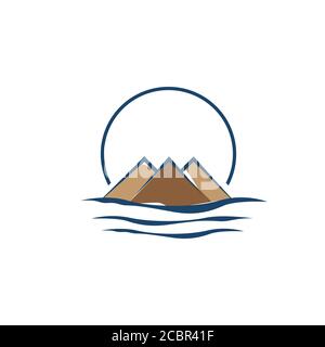 Mountain logo vector illustrations with water wave element Stock Vector