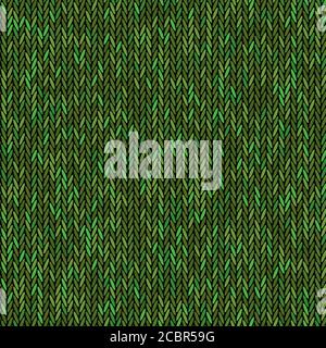 Knit texture green color. Vector seamless pattern fabric. Knitting background flat design. Stock Vector