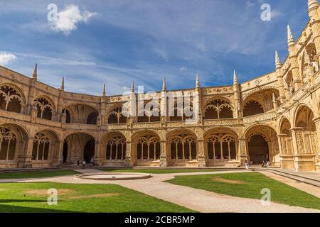 Lisbon, Portugal - May 13, 2020: Courtyard of the Hieronymites Monastery (Mosteiro dos Jeronimos) Stock Photo