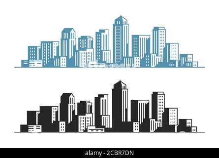 Modern city symbol. Buildings skyscrapers, cityscape concept Stock Vector