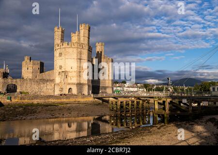 Caernarfon Castle on the North Wales coast Stock Photo