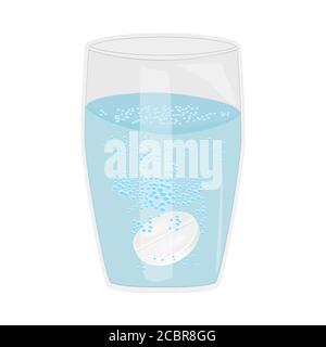 Effervescent aspirin tablets dissolve in a glass isolated on white background. Soluble pill,medicine drug,antibiotic or vitamin under the water.Vector Stock Vector