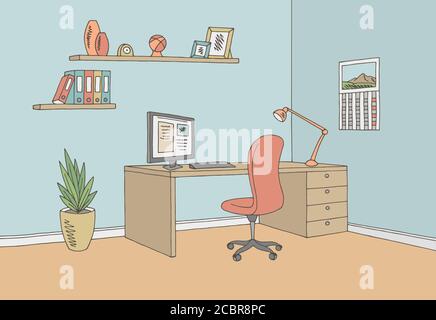 Office graphic color interior sketch illustration vector Stock Vector