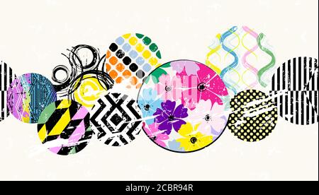 abstract background pattern, with circles, flowers, geometric lines, strokes and splashes, seamless Stock Vector