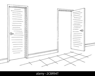 Corridor graphic black white interior sketch illustration vector Stock Vector