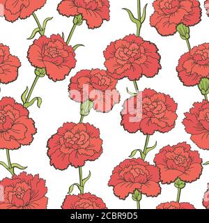 Carnation flower graphic color seamless pattern background sketch illustration vector Stock Vector