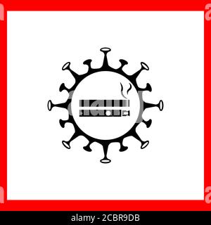 Vector illustration of a COVID-19 virus silhouette as prohibition sign of smoking or vaping. Stock Vector