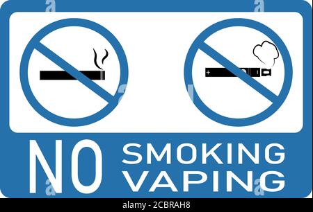 Vector illustration "No smoking, no vaping". Restriction, prohibition sign. Covid-19 silhouette. Stock Vector