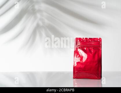 blank red standing pouch mockup Stock Photo