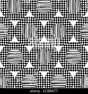 abstact pattern background, with circles and geometric lines, black and white, grungy Stock Vector