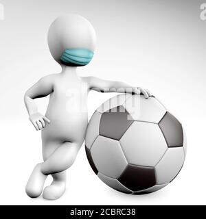 Man with a mask with a ball for soccer 3d rendering isolated on white Stock Photo