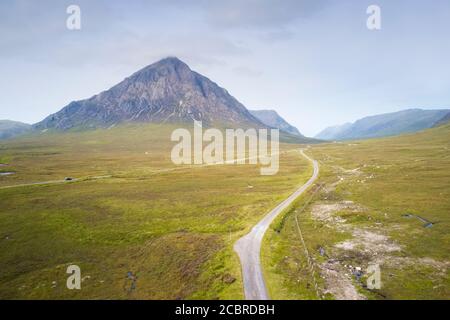 Buachaille Etive Mor aerial view of West Highland Way walk path Scotland Stock Photo