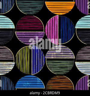 seamless geometric background pattern, with circles/semicircles, paint strokes and splashes, multicolor Stock Vector