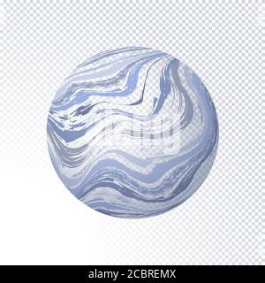 Circle geometric shape with wavy  light blue strips on transparent background. Torn watercolor wry lines in marble style. Grungy ink doodles simple te Stock Vector