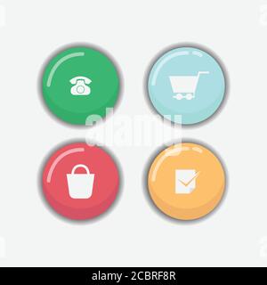 Shiny cute web buttons flat design vector. Web and ui application color button icon for modern website. Vector icons isolated on white background Stock Vector