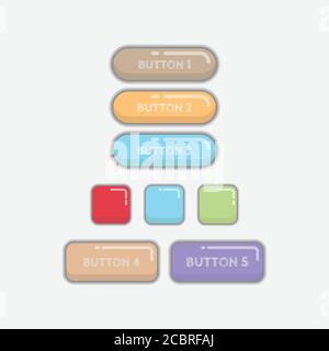 Shiny cute web buttons flat design vector. Web and ui application color button icon for modern website. Vector icons isolated on white background Stock Vector