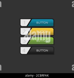 Web buttons flat design. Web and ui application color button icon for modern website. Vector icons isolated on dark background Stock Vector