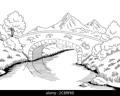 stone bridge clipart black and white