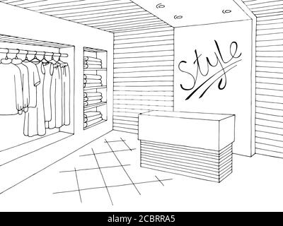 Shop interior graphic black white sketch illustration vector Stock Vector