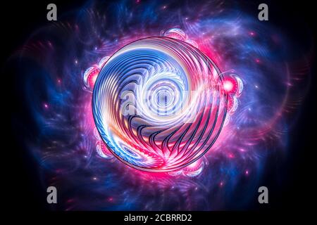 Colorful multidemensional glowing sphere in space, computer generated abstract background, 3D rendering Stock Photo
