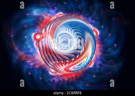 Multidemensional glowing sphere in space, computer generated abstract background, 3D rendering Stock Photo