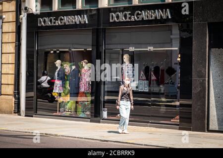 London- August, 2020: Dolce & Gabbana on Sloane Street in Knightsbridge, an upmarket street famous for its high end luxury shops and fashion brands Stock Photo