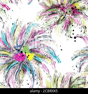 seamless background pattern, with circles, swirls, paint strokes and splashes Stock Vector