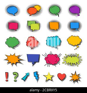 Speech cartoon bubbles in pop art style on abstract background vector flat design Stock Vector