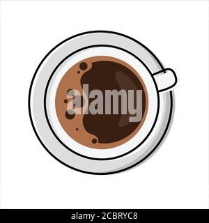 Cup of frothy coffee - top view. Simplified, outline color filled vector illustration of Americano/Espresso drink, isolated Stock Vector