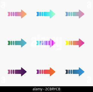 Set of bright gradient vector arrows with tail in sweet colors Stock Vector