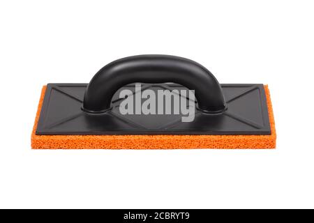 Plastic trowel with porous rubber hydro sponge isolated on white background Stock Photo