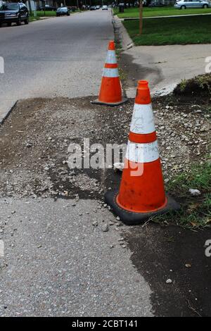 Road Work on a Small Residential Street in Kansas Stock Photo