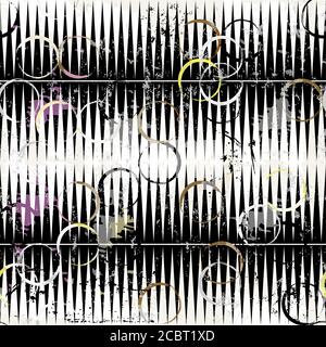 abstract seamless background pattern, with zigzag, circles, strokes and splashes, black and white Stock Vector