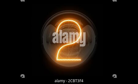 Two. Digit 2. Nixie tube indicator digit. Gas discharge indicators and lamps. 3D. 3D Rendering Stock Photo