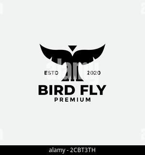 bird wing fly black silhouette front view logo design vector Stock Vector