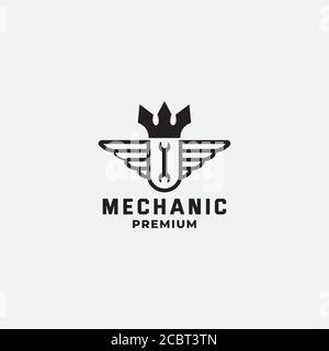 mechanic king  with wing crown logo design vector Stock Vector